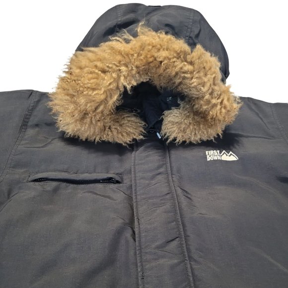 FIRST DOWN Black Goose Down Hooded Nylon Artic Parka JACKET - Picture 2 of 11
